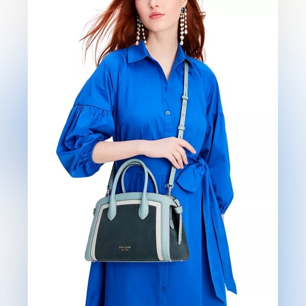 Kate Spade NY Knott Color-blocked Leather Suede Medium Zip-Top Satchel Crossbody - Picture 8 of 9